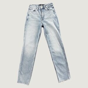 Hollister Ultra High-Rise Mom Jean Light Wash Raw Hem Stretch 00R W23 L27